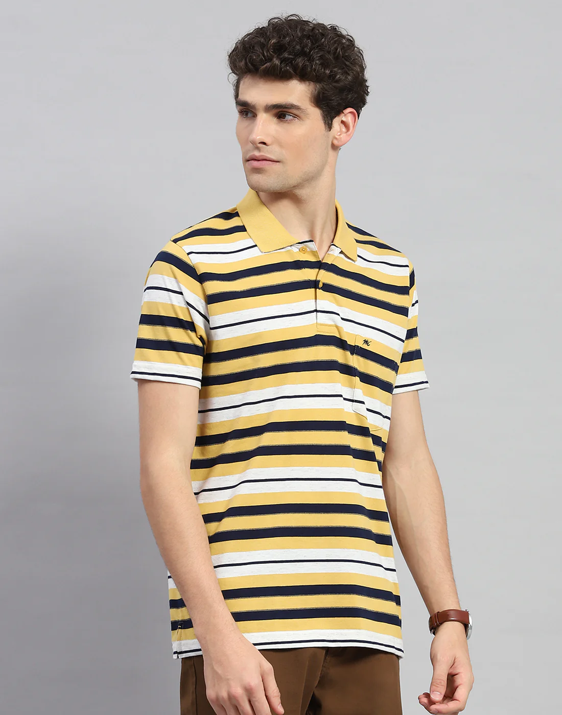 Men Yellow Stripe Polo Collar Half Sleeve T-Shirt - Image 4