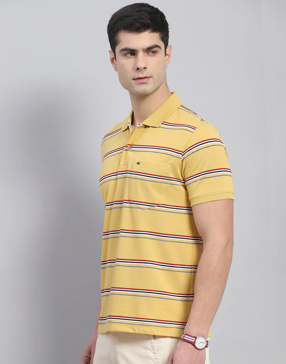 Men Yellow Stripe Polo Collar Half Sleeve T-Shirt - Image 4