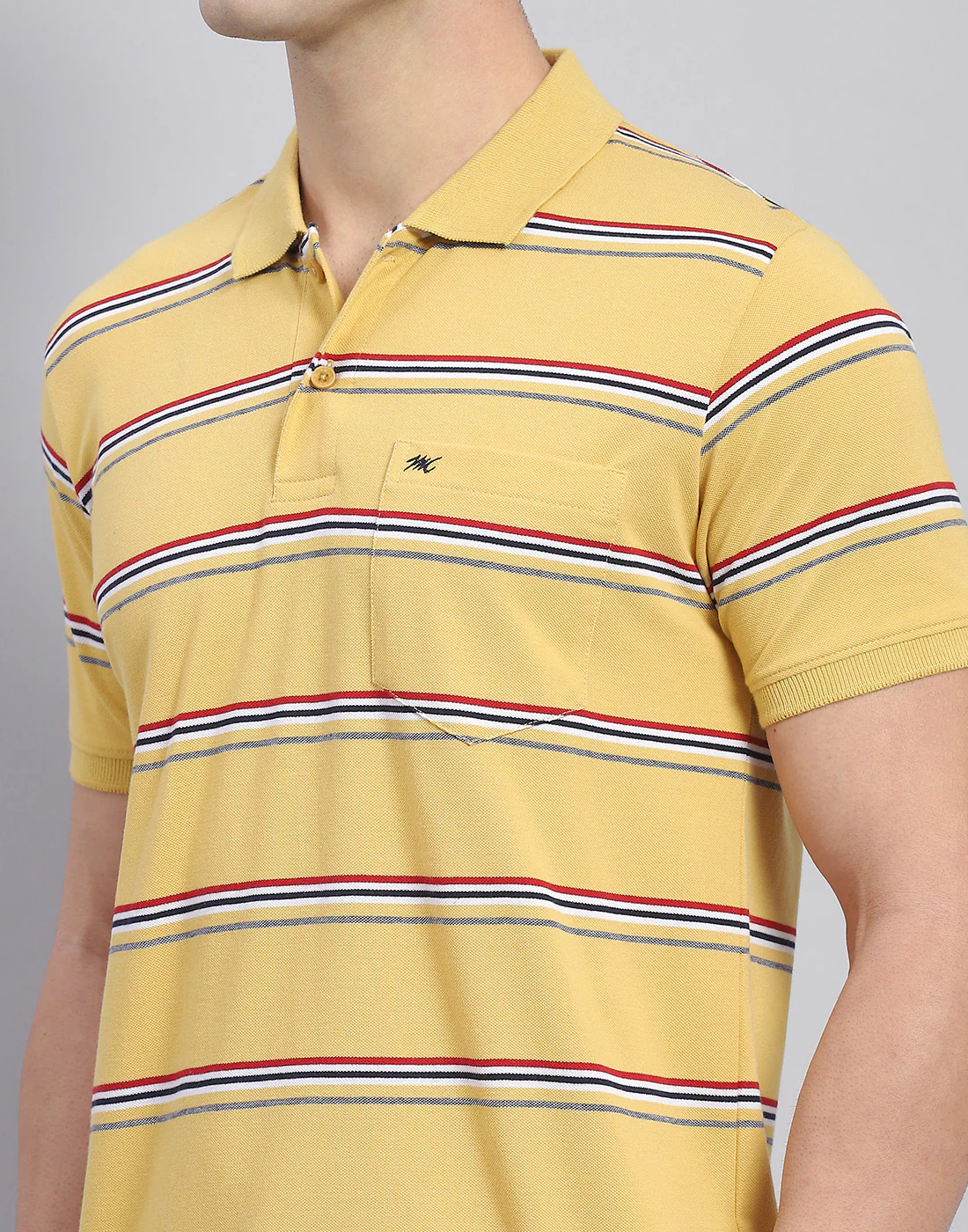 Men Yellow Stripe Polo Collar Half Sleeve T-Shirt - Image 7