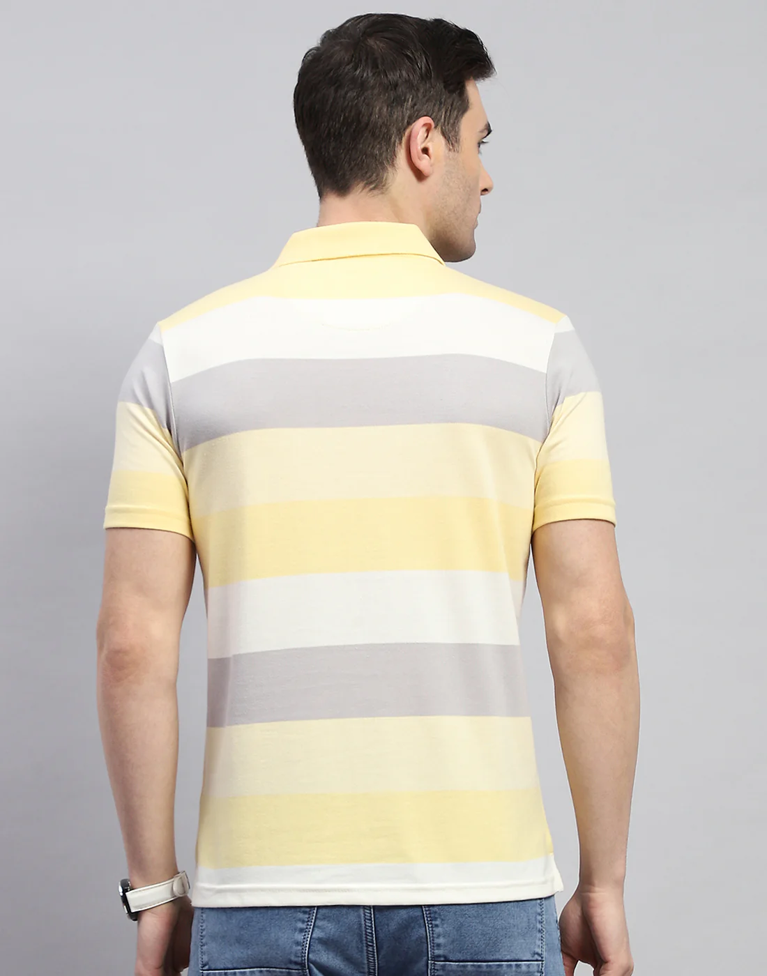 Men Yellow Stripe Polo Collar Half Sleeve T-Shirt - Image 5