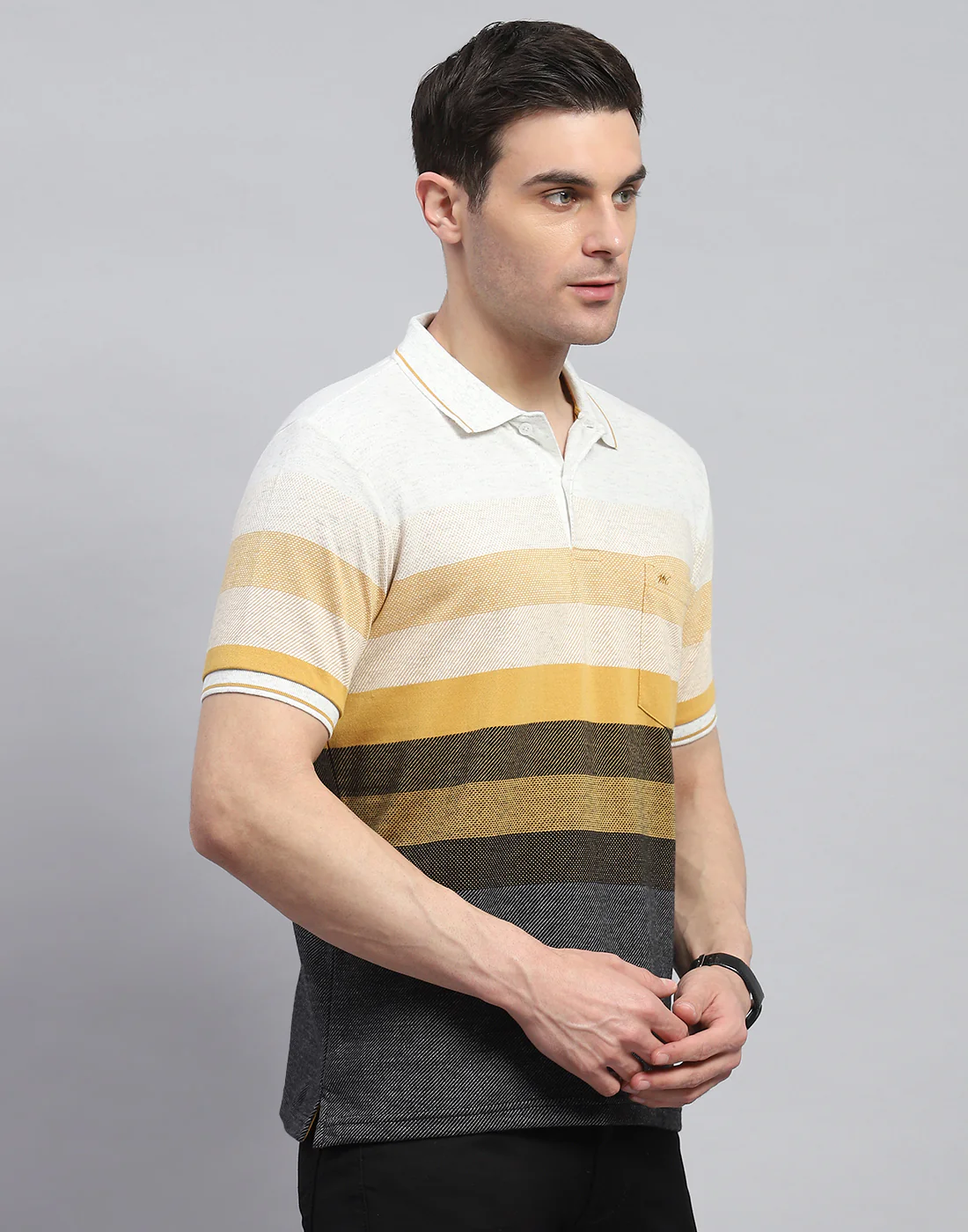 Men Yellow Stripe Polo Collar Half Sleeve T-Shirt - Image 5