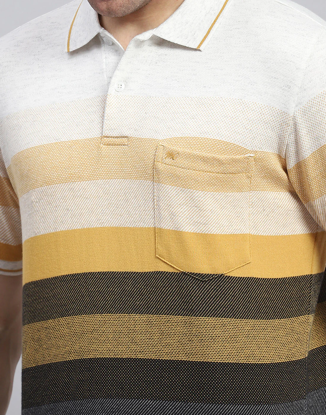 Men Yellow Stripe Polo Collar Half Sleeve T-Shirt - Image 7