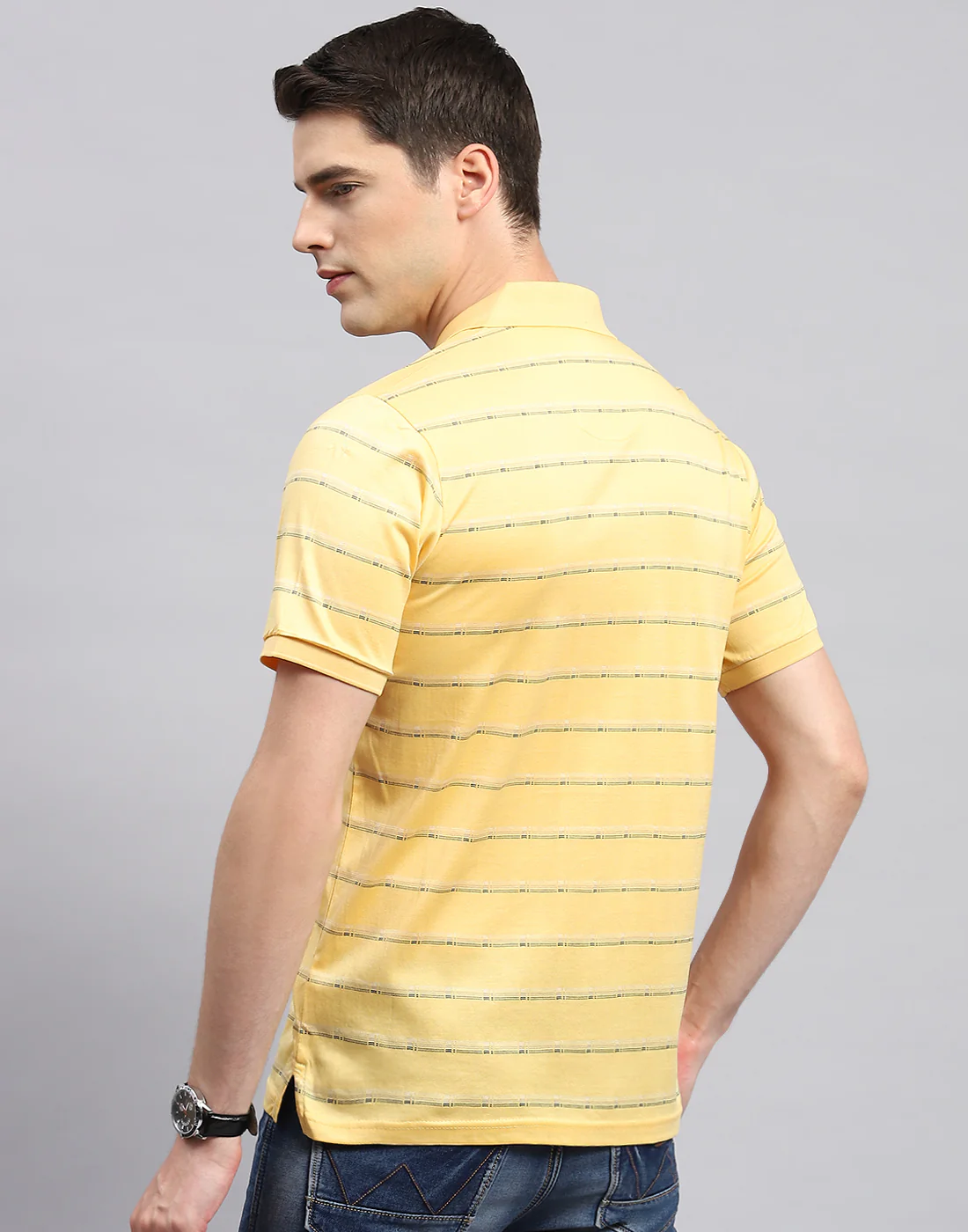 Men Yellow Stripe Polo Collar Half Sleeve T-Shirt - Image 5