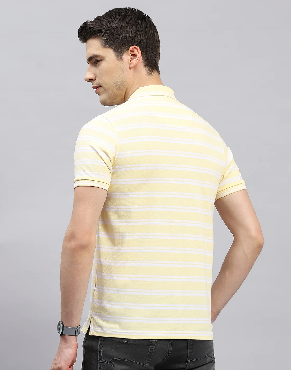 Men Yellow Stripe Polo Collar Half Sleeve T-Shirt - Image 5