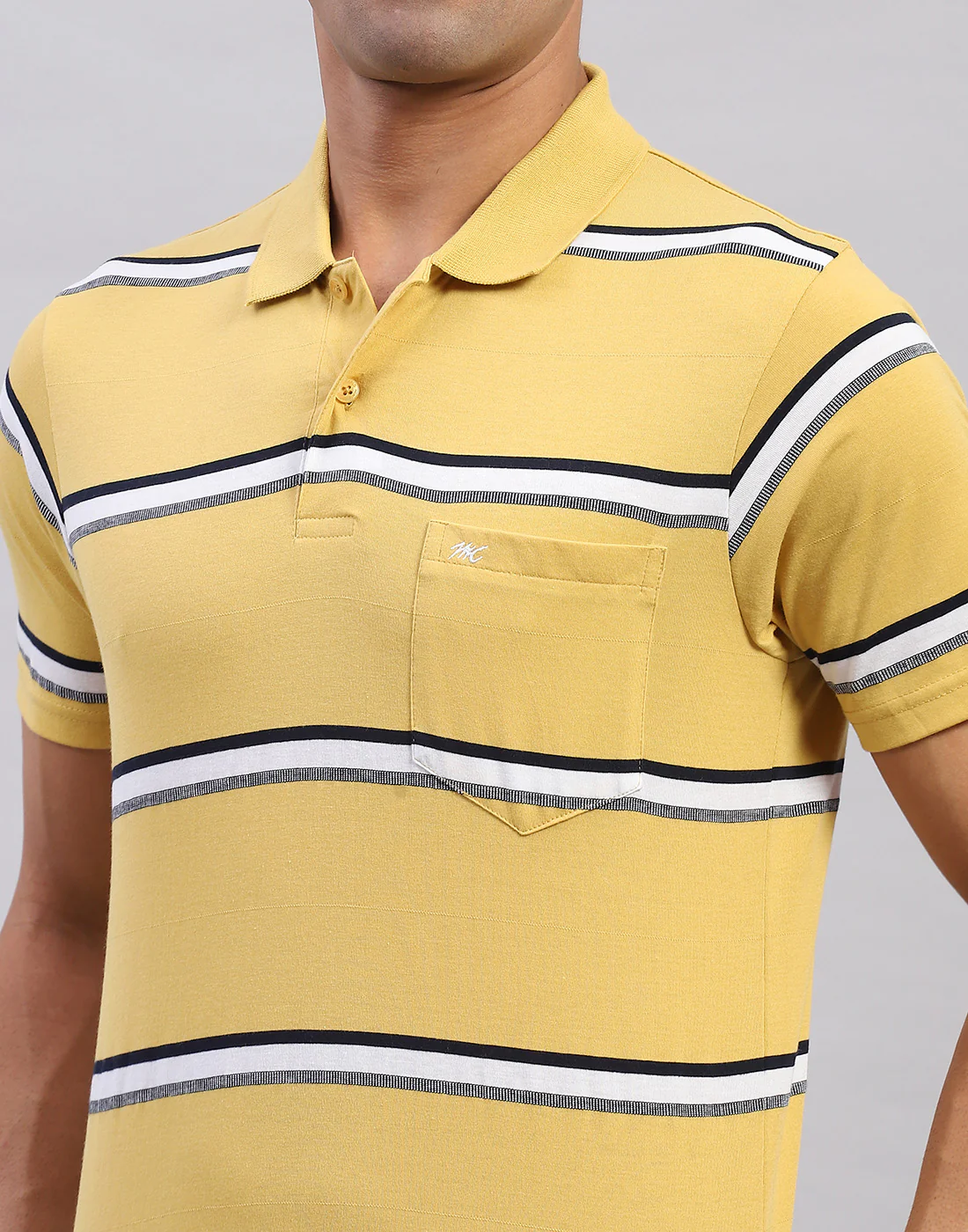 Men Yellow Stripe Polo Collar Half Sleeve T-Shirt - Image 7