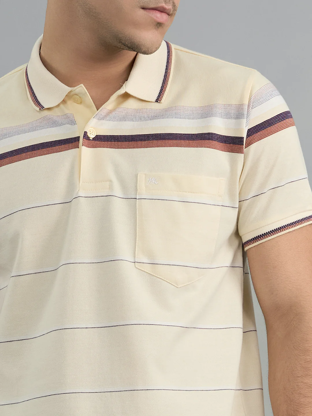 Men Yellow Stripe Polo Collar Half Sleeve T-Shirt - Image 5