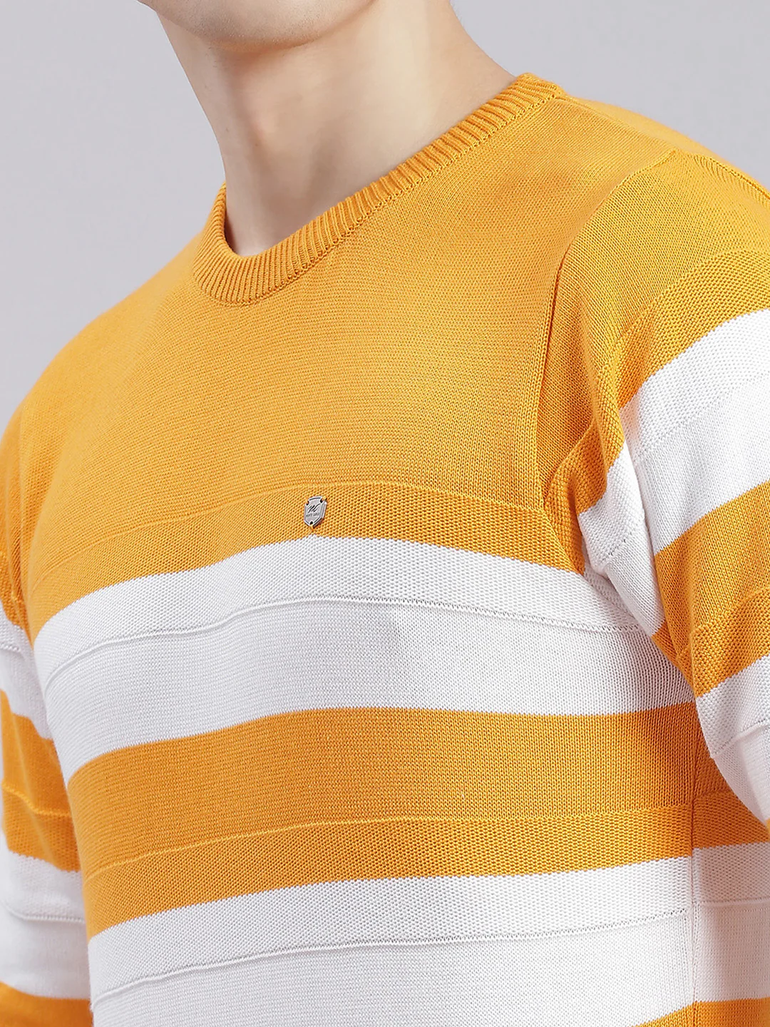 Men Yellow Stripe Round Neck Full Sleeve Sweaters/Pullovers - Image 7