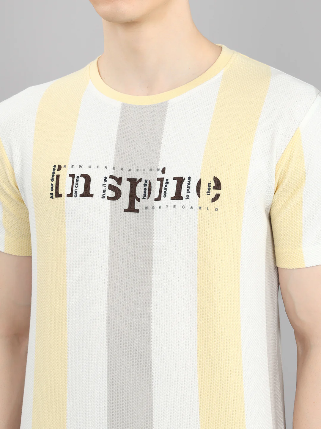 Men Yellow Stripe Round Neck Half Sleeve T-Shirt - Image 5