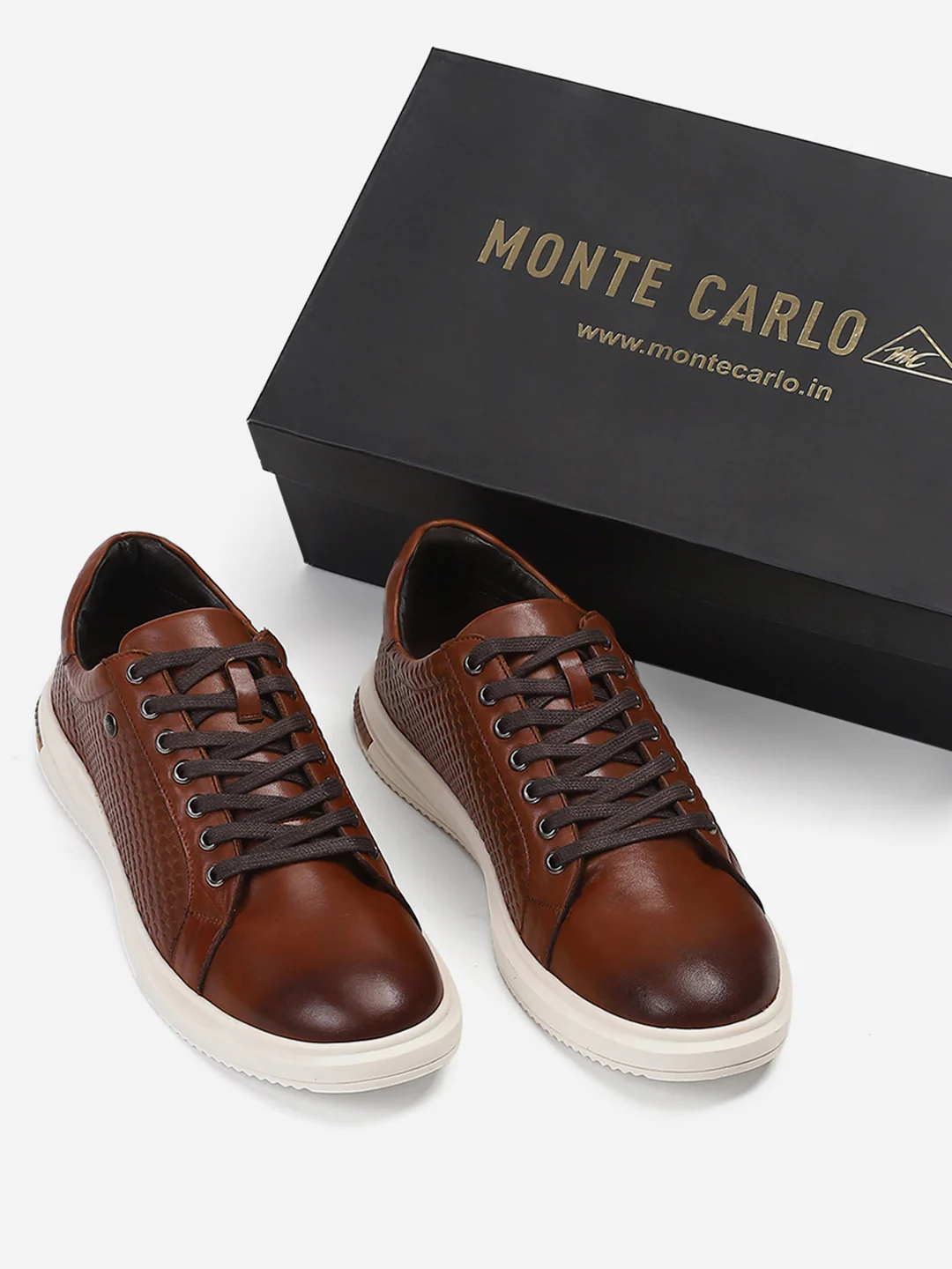 Mens Tan Solid Lace Up Genuine Leather Casual Sneaker - Image 2