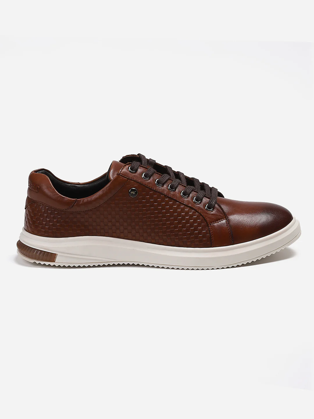 Mens Tan Solid Lace Up Genuine Leather Casual Sneaker - Image 5
