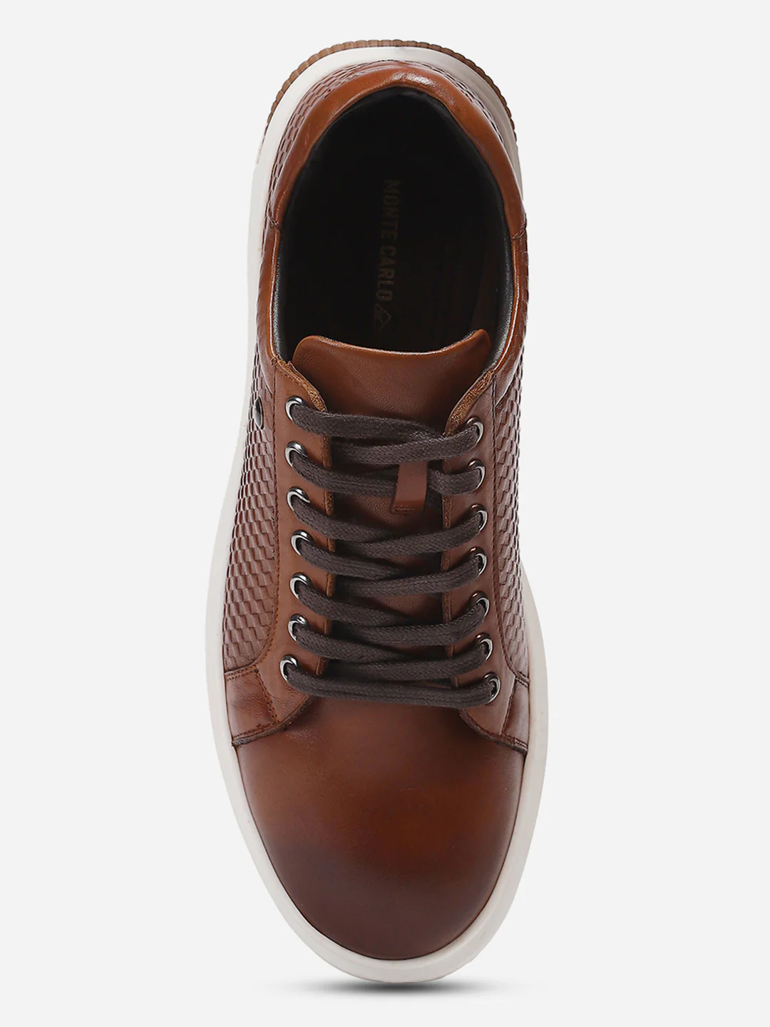 Mens Tan Solid Lace Up Genuine Leather Casual Sneaker - Image 6