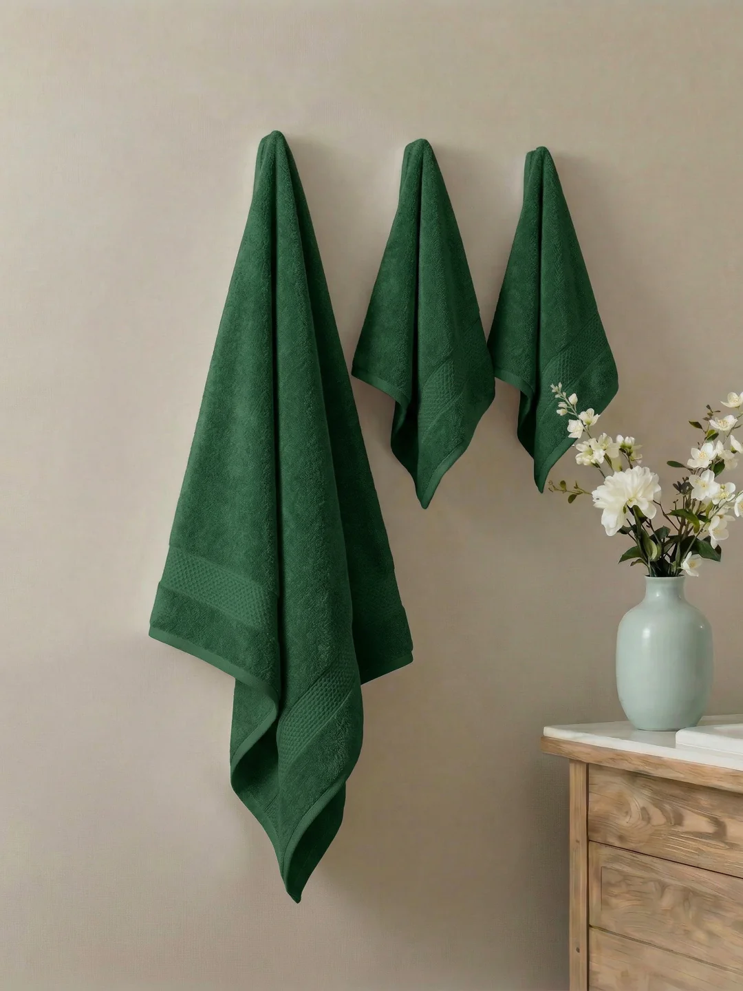 Mint Green 100% Cotton Solid 380 GSM Bath Towel Super Charm 3 Pc Set Gifting Box Pack