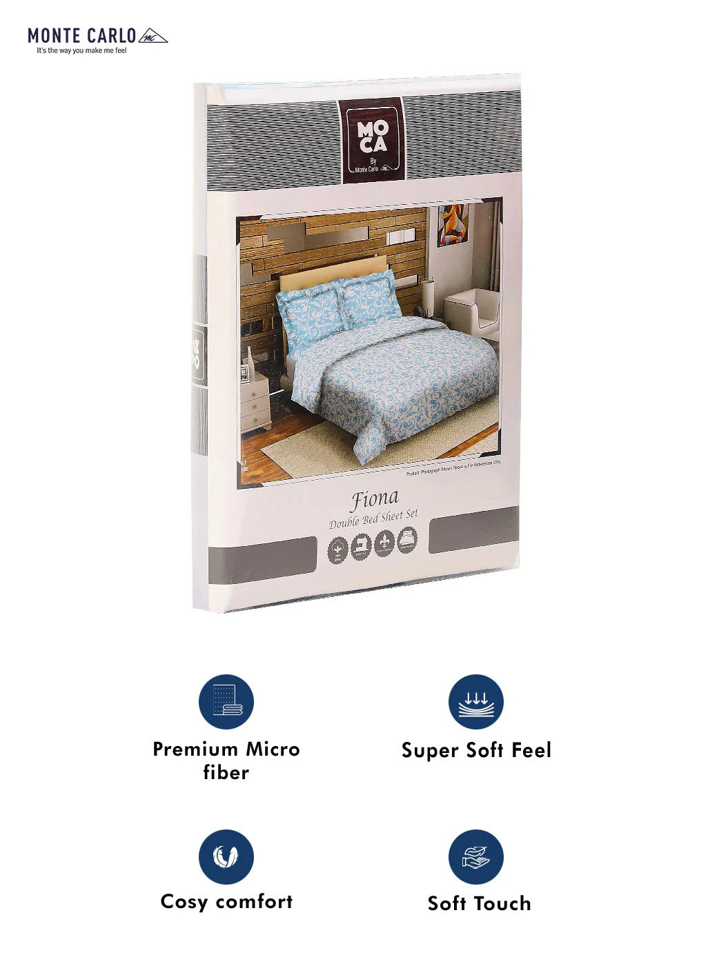 MOCA by Monte Carlo 104 TC Cotton Double Bedsheet with 2 Pillow Covers - Image 9