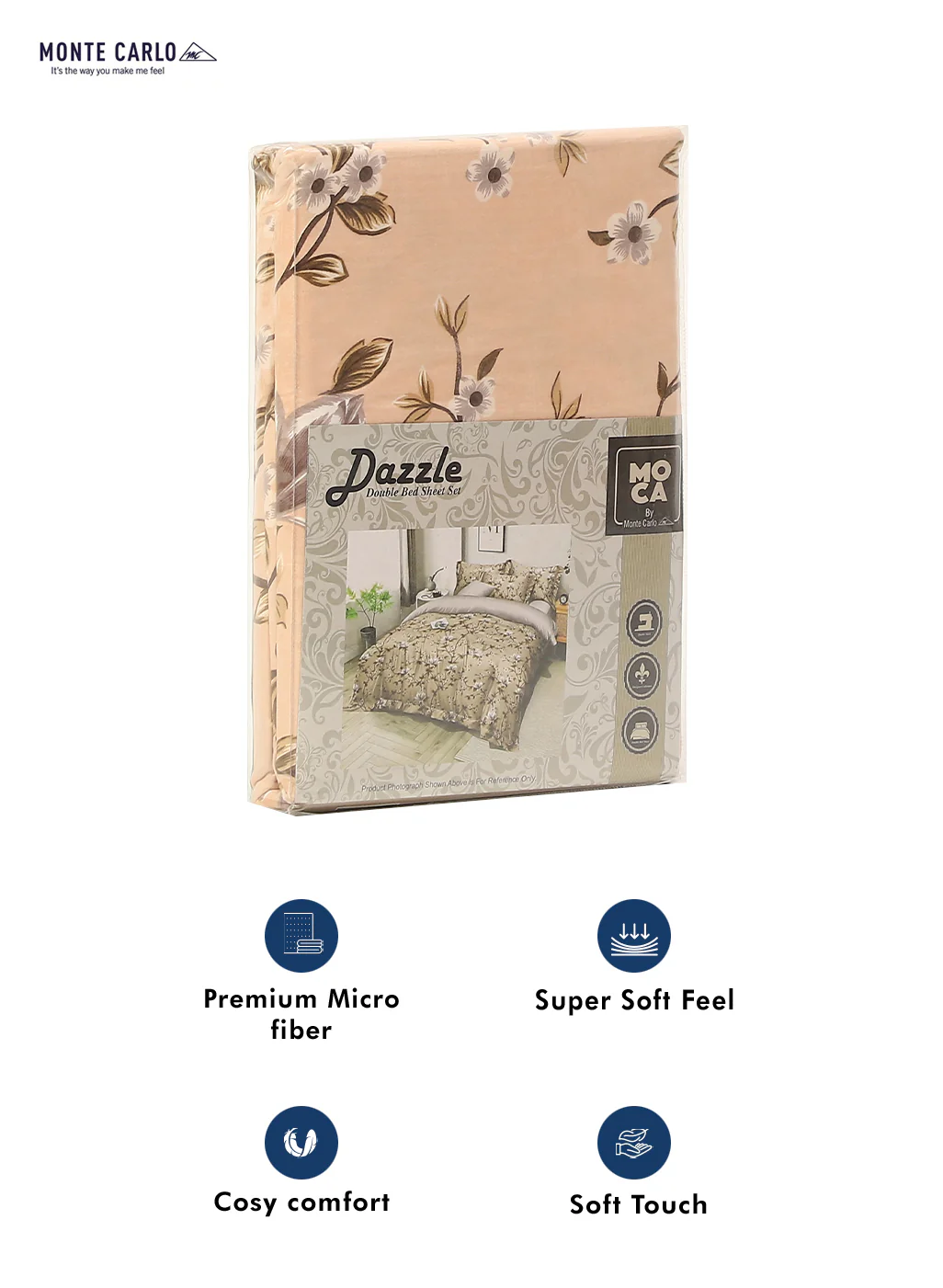 MOCA by Monte Carlo 120 GSM Microfibre Double Bedsheet with 2 Pillow Covers - Image 9
