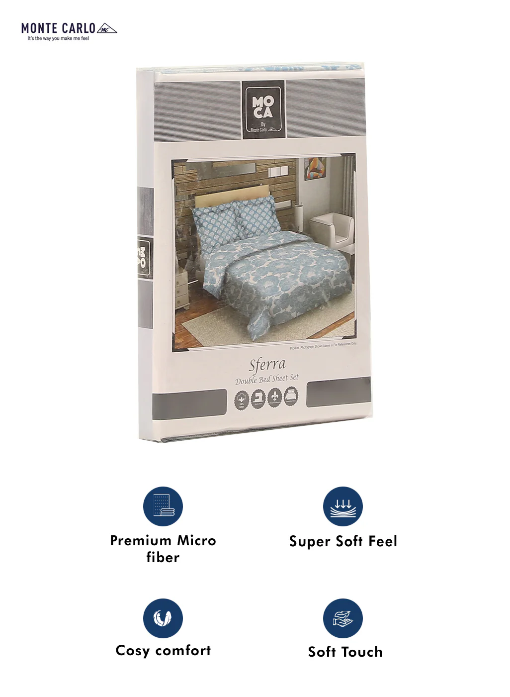 MOCA by Monte Carlo 144 TC Cotton King Bedsheet with 2 Pillow Covers - Image 9