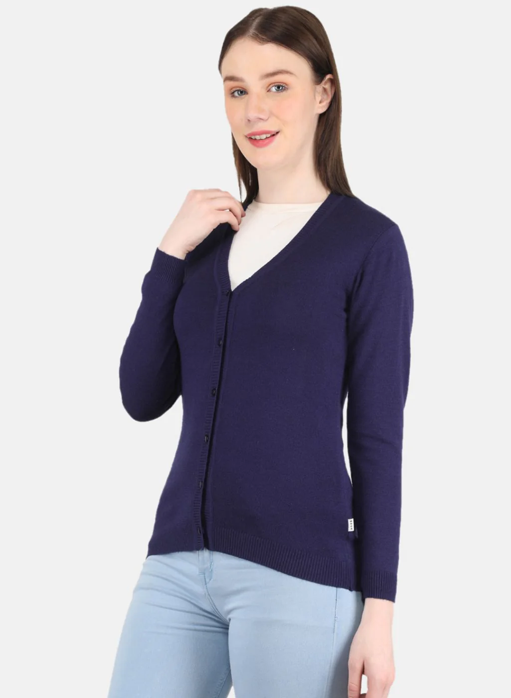 Women Blue Self Design Cardigan - Image 2