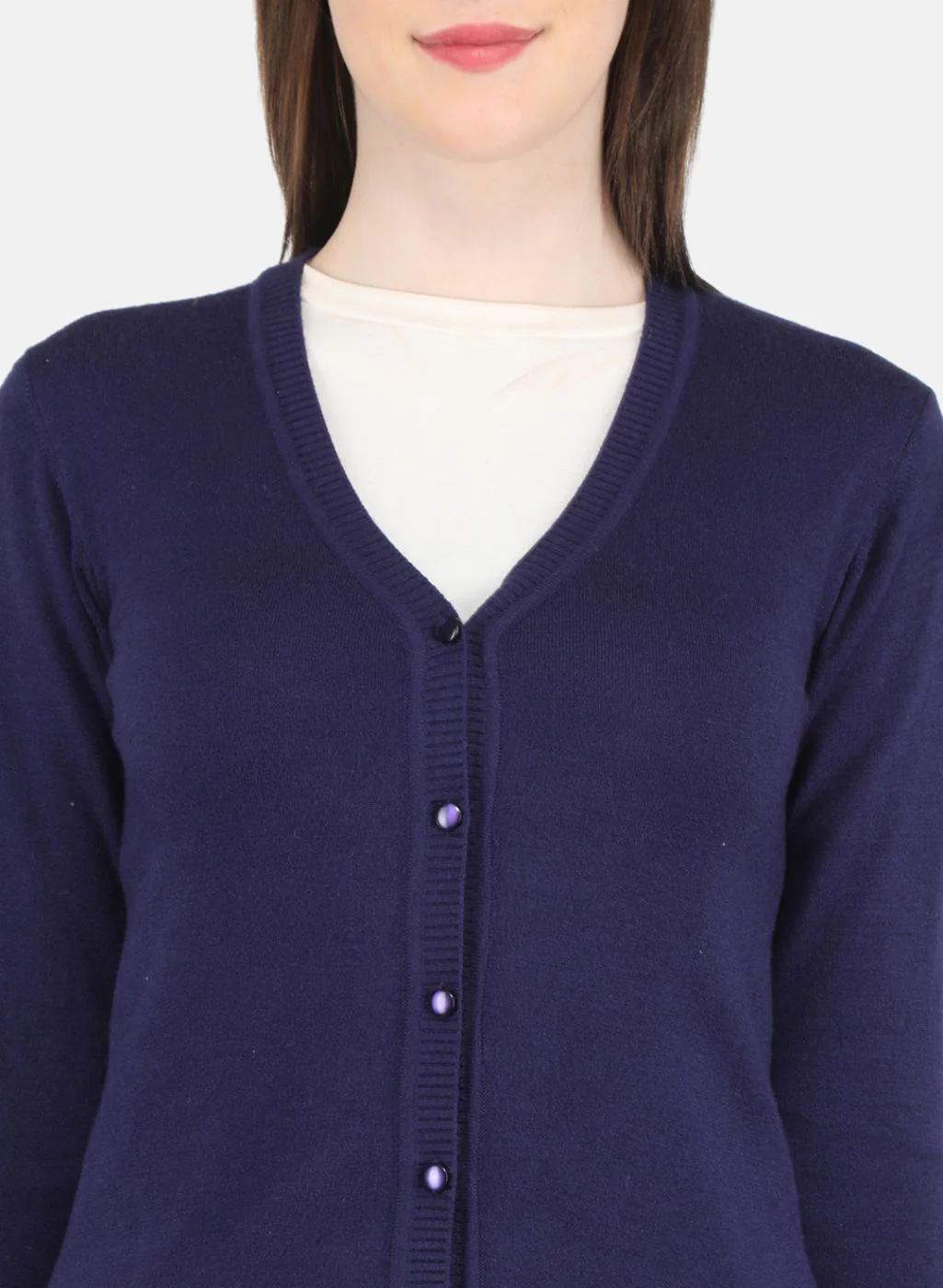 Women Blue Self Design Cardigan - Image 5