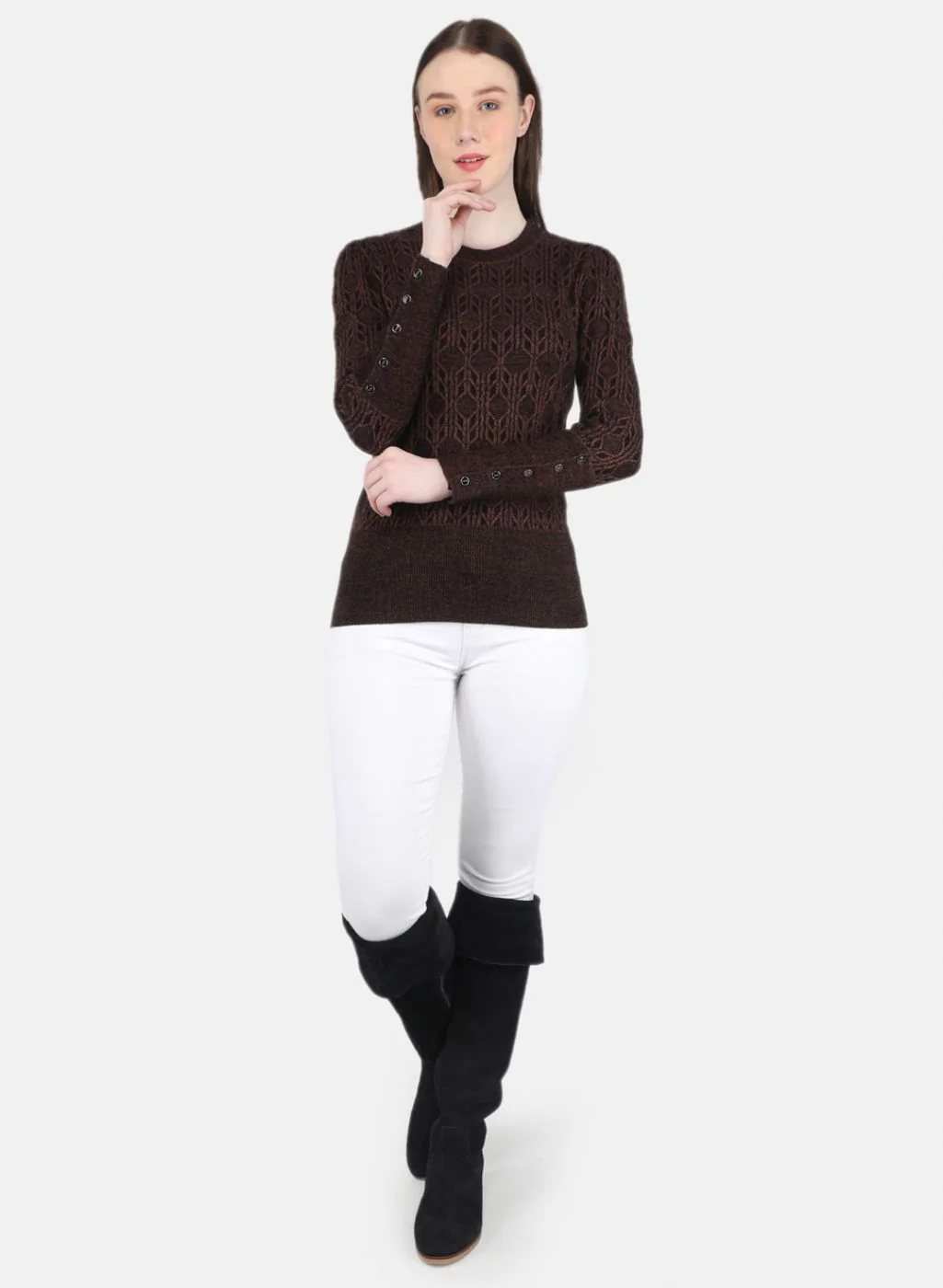 Women Brown Self Design Top - Image 4