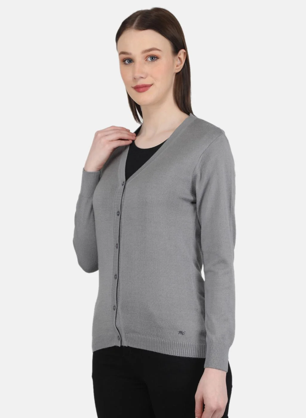 Women Grey Solid Cardigan - Image 2