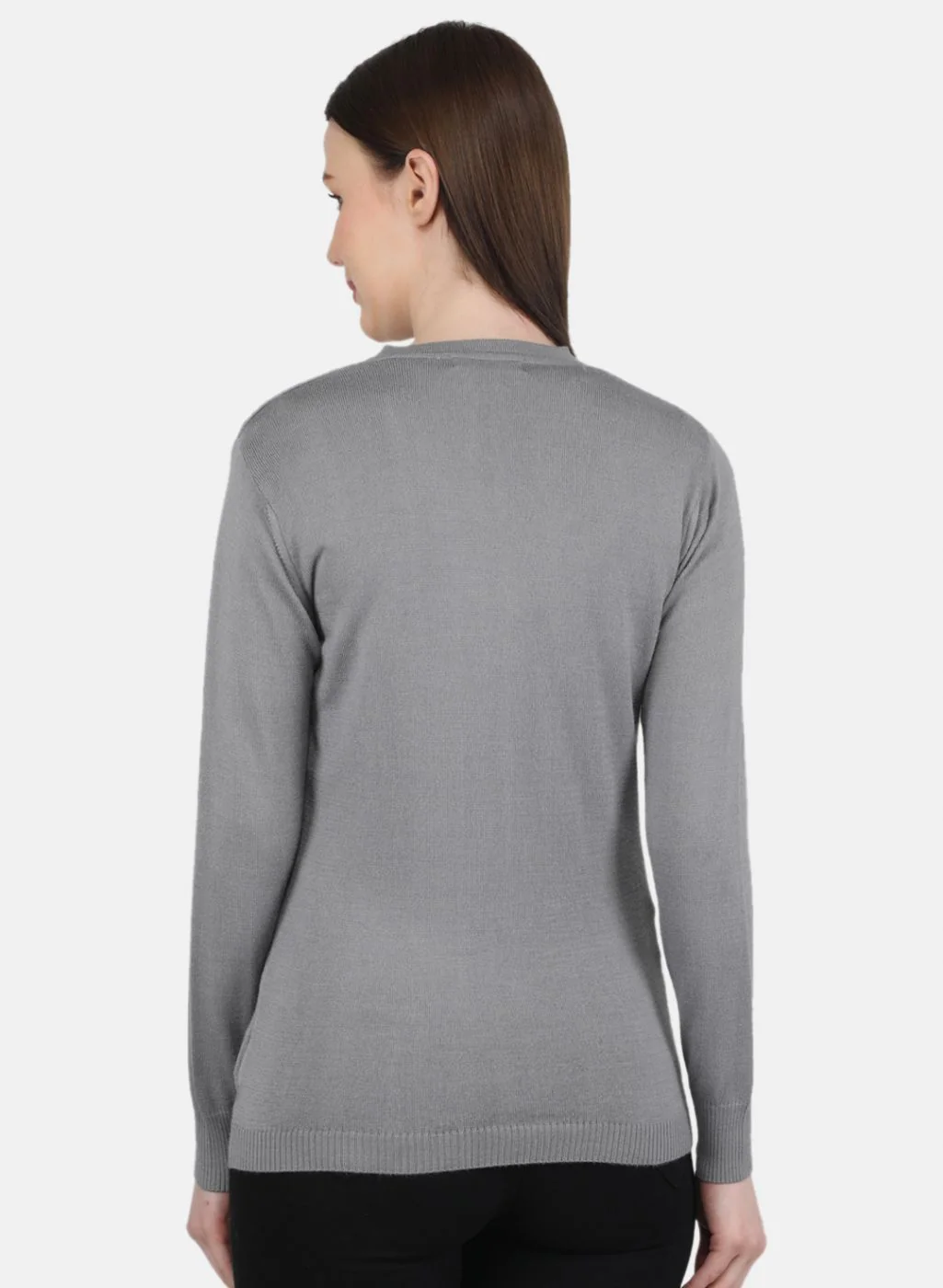 Women Grey Solid Cardigan - Image 3