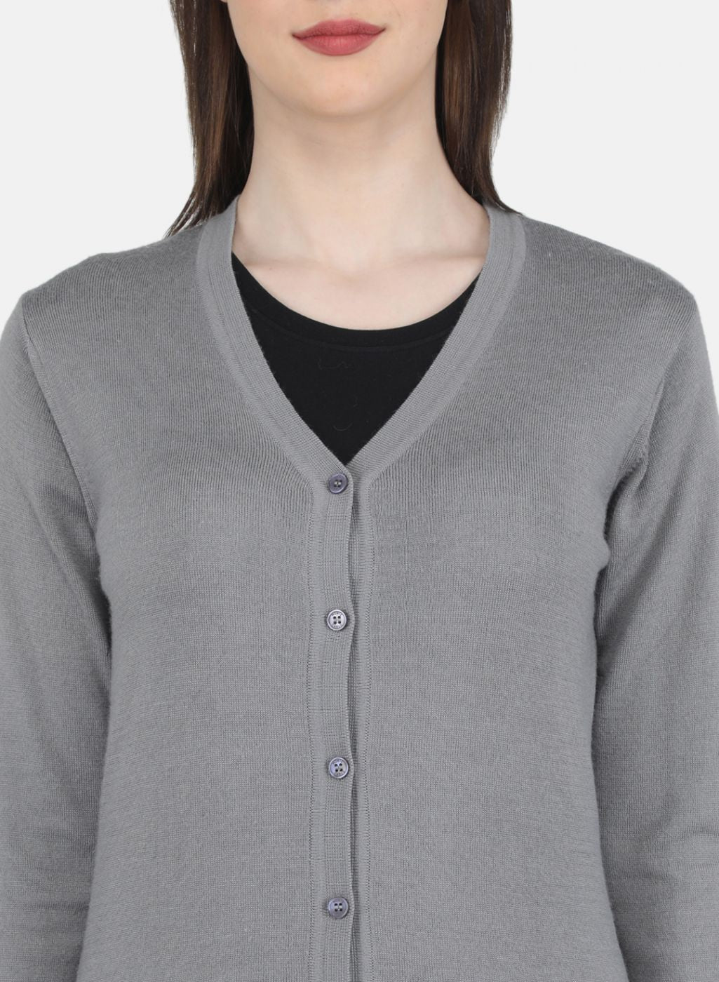 Women Grey Solid Cardigan - Image 5