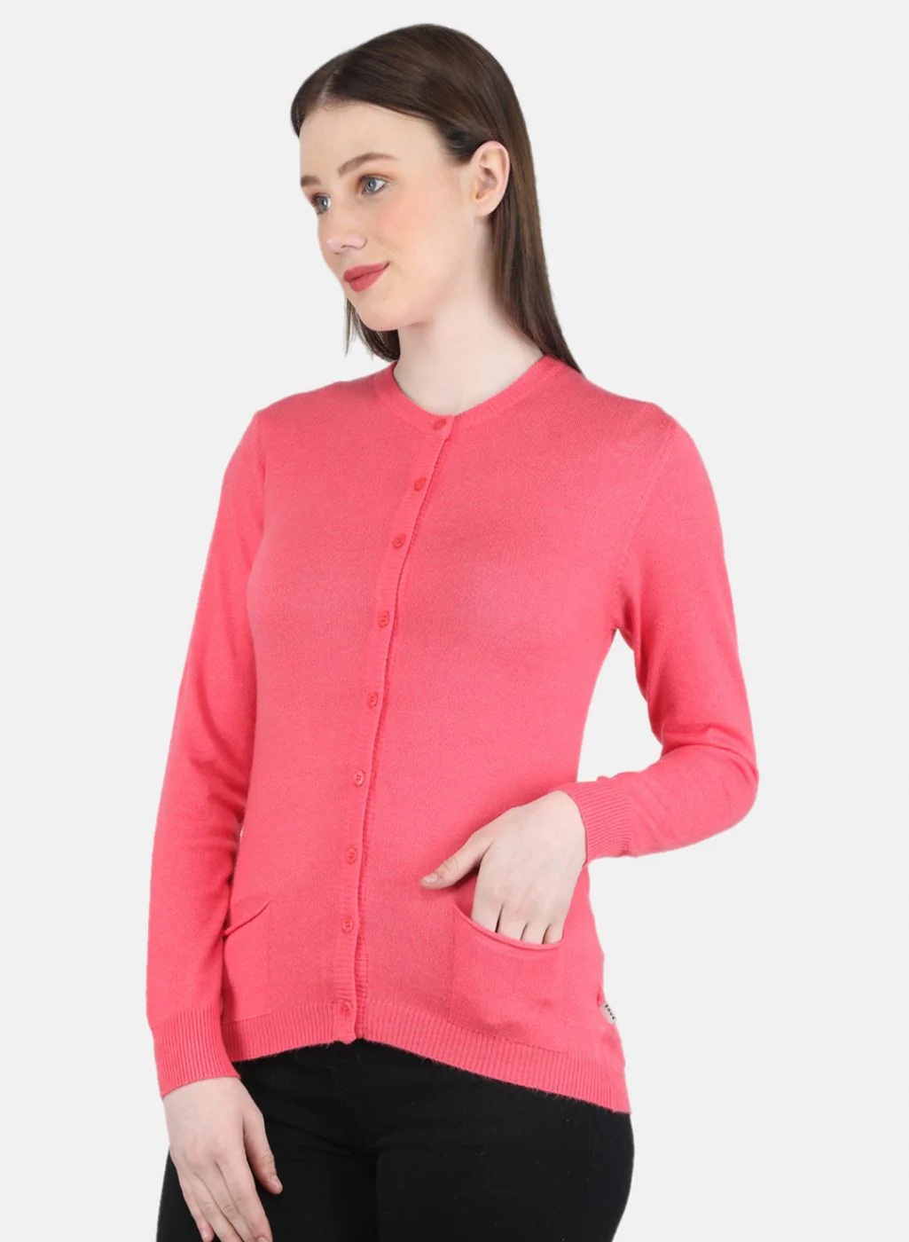Women Pink Self Design Cardigan - Image 2