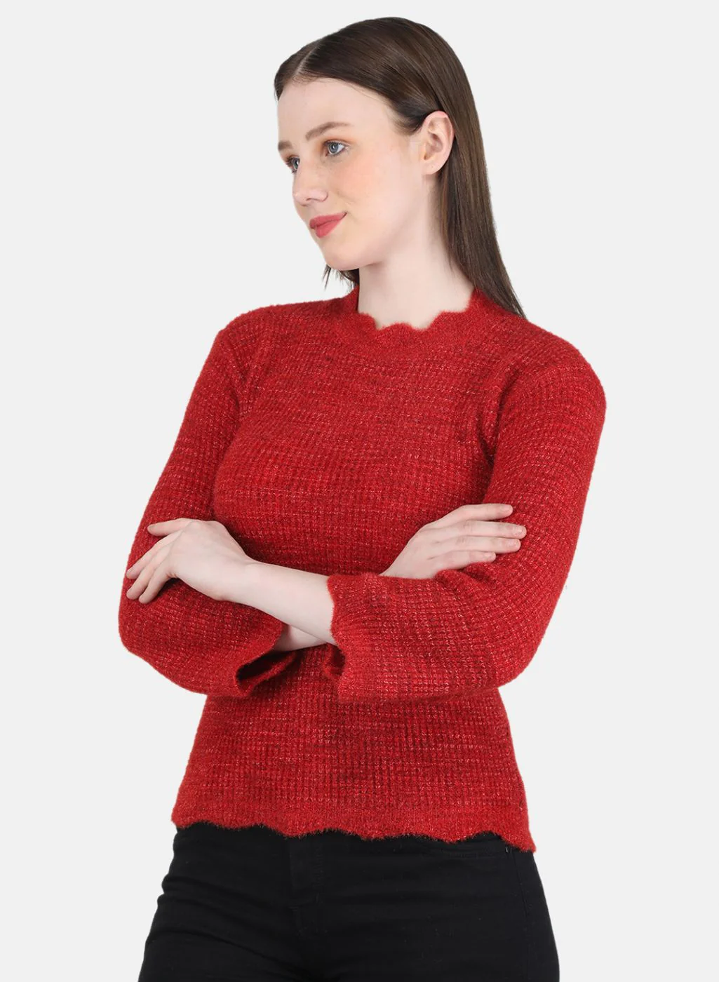 Women Red Self Design Top - Image 2