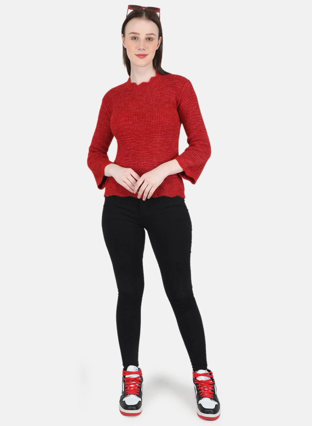 Women Red Self Design Top - Image 4