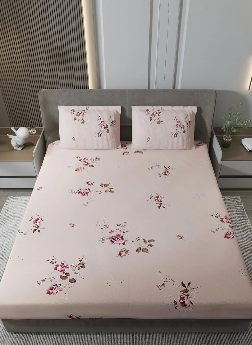 120TC Pure Cotton Queen Bedsheet with 2 Pillow Covers - Image 3