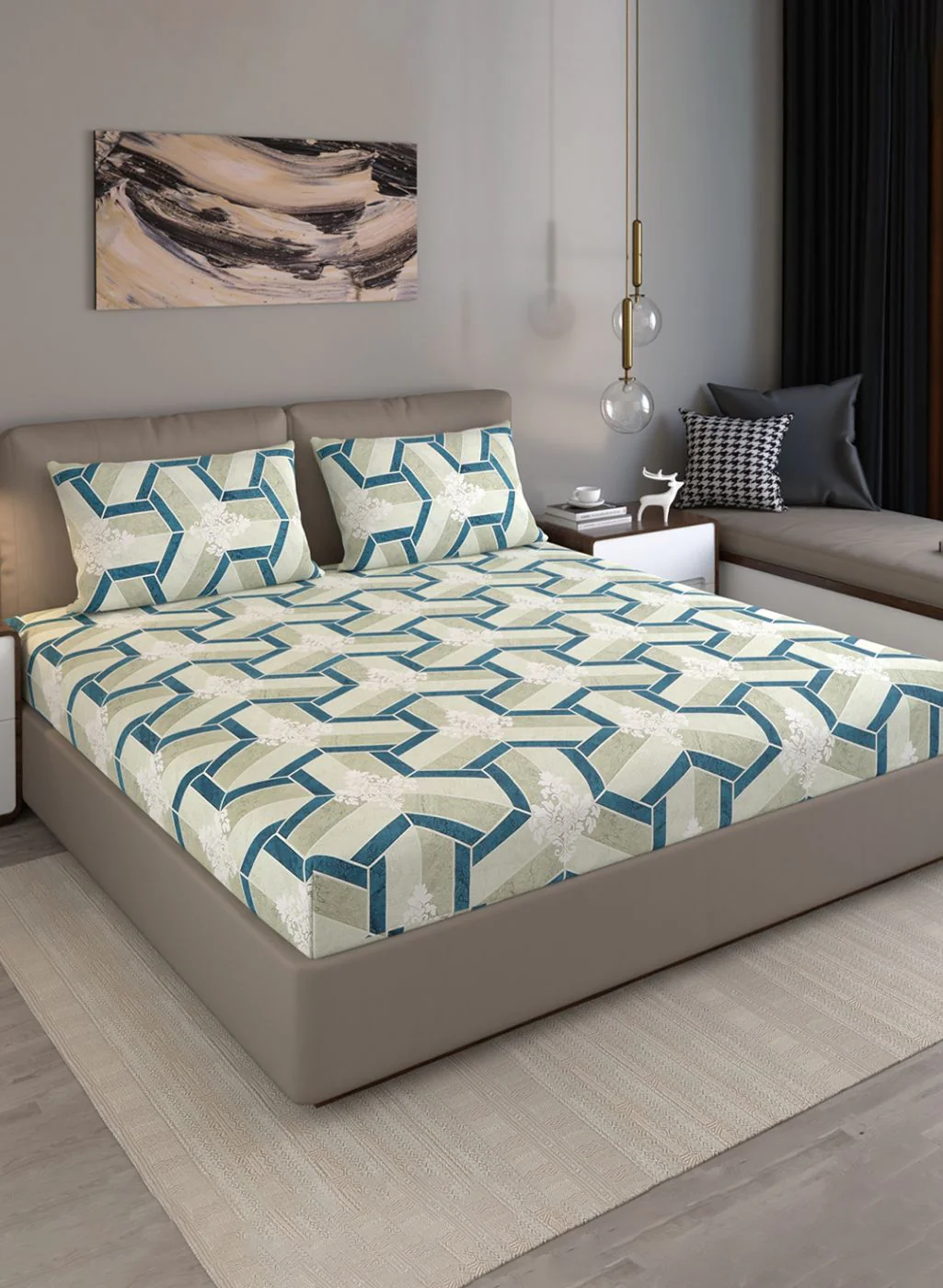 120TC Pure Cotton Queen Bedsheet with 2 Pillow Covers