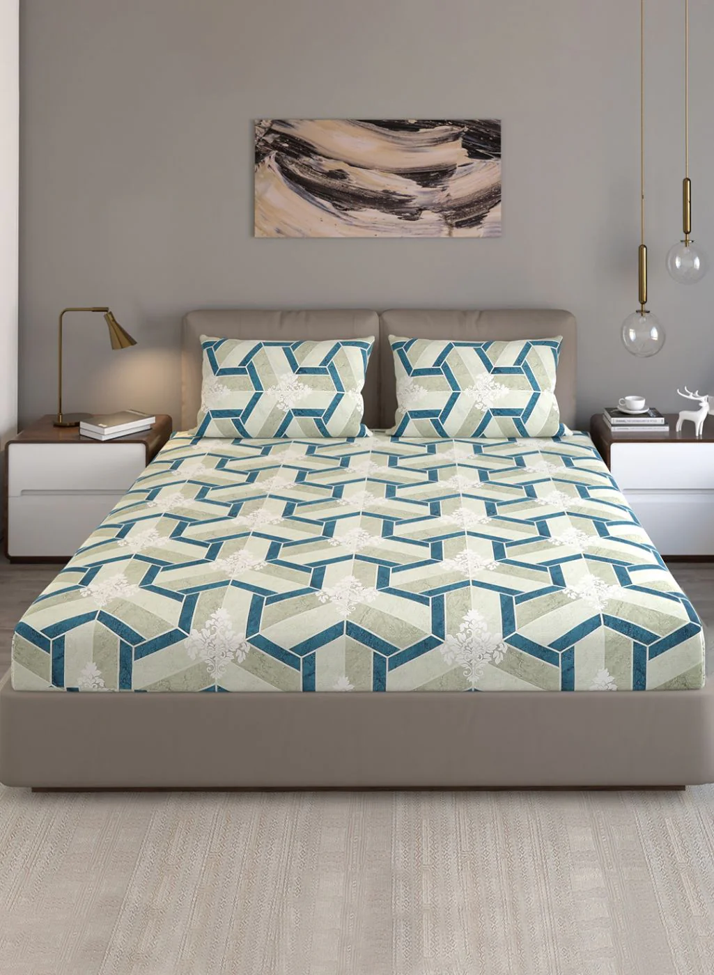 120TC Pure Cotton Queen Bedsheet with 2 Pillow Covers - Image 2