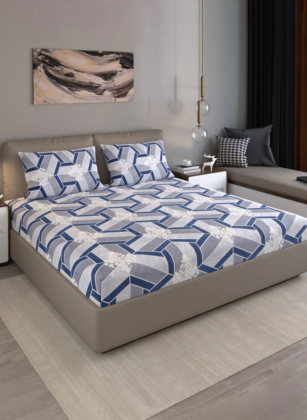 120TC Pure Cotton Queen Bedsheet with 2 Pillow Covers