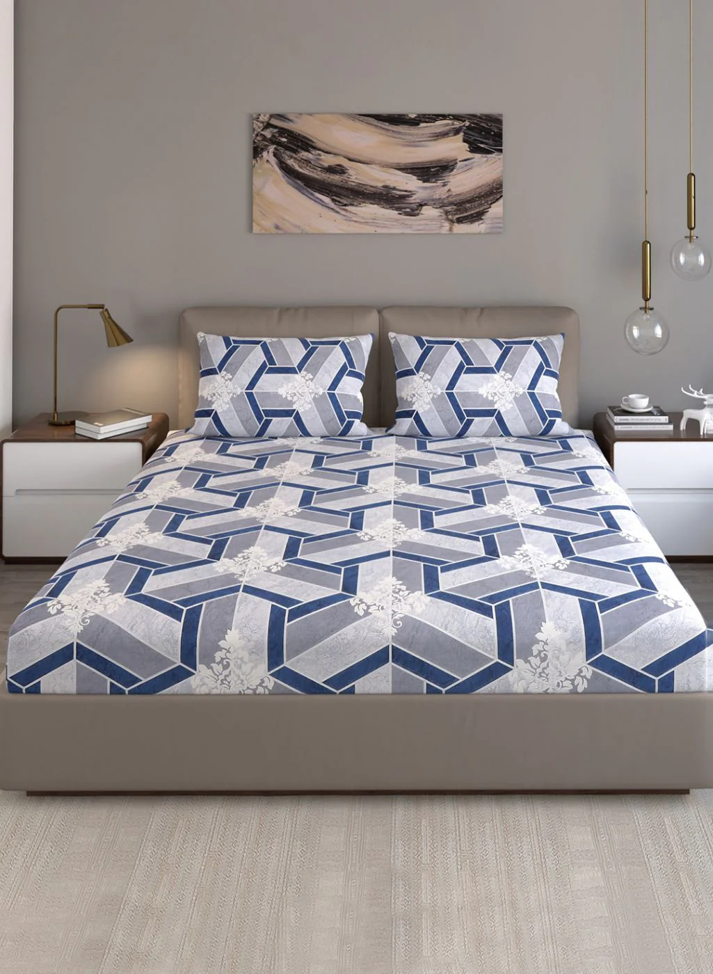 120TC Pure Cotton Queen Bedsheet with 2 Pillow Covers - Image 2
