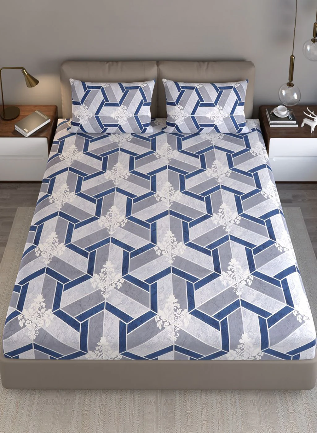 120TC Pure Cotton Queen Bedsheet with 2 Pillow Covers - Image 3