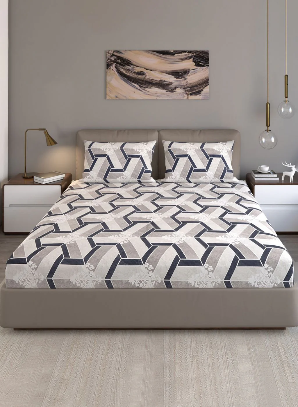 120TC Pure Cotton Queen Bedsheet with 2 Pillow Covers - Image 2