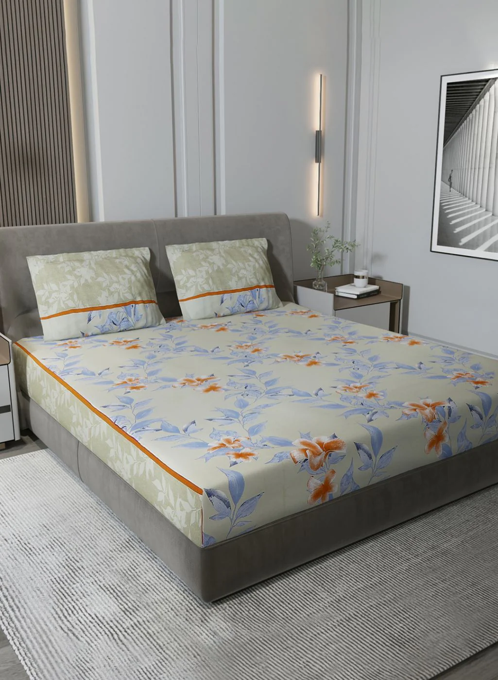 120TC Pure Cotton Queen Bedsheet with 2 Pillow Covers