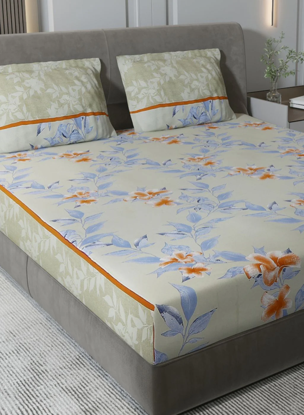 120TC Pure Cotton Queen Bedsheet with 2 Pillow Covers - Image 4