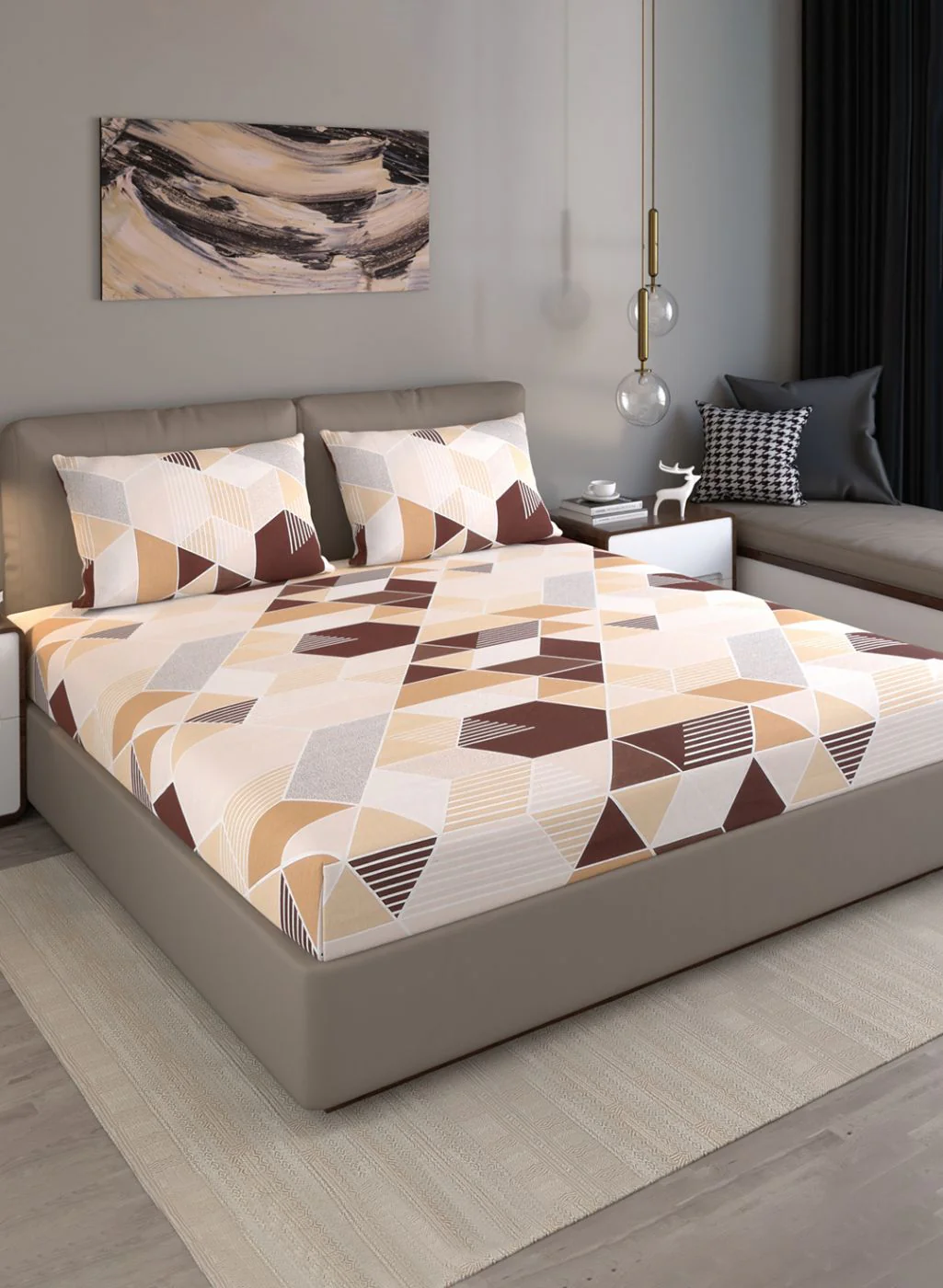 120TC Pure Cotton Queen Bedsheet with 2 Pillow Covers