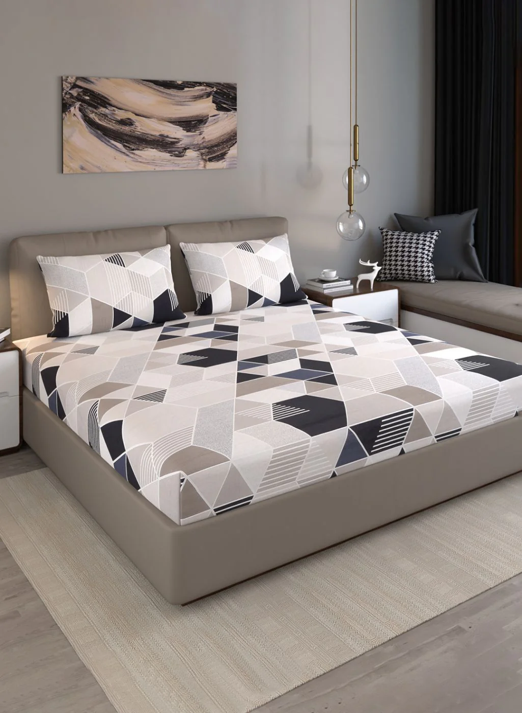 120TC Pure Cotton Queen Bedsheet with 2 Pillow Covers