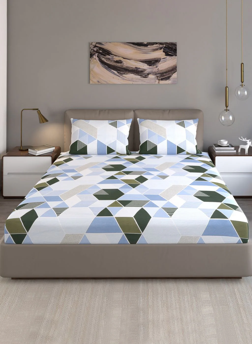 120TC Pure Cotton Queen Bedsheet with 2 Pillow Covers - Image 2