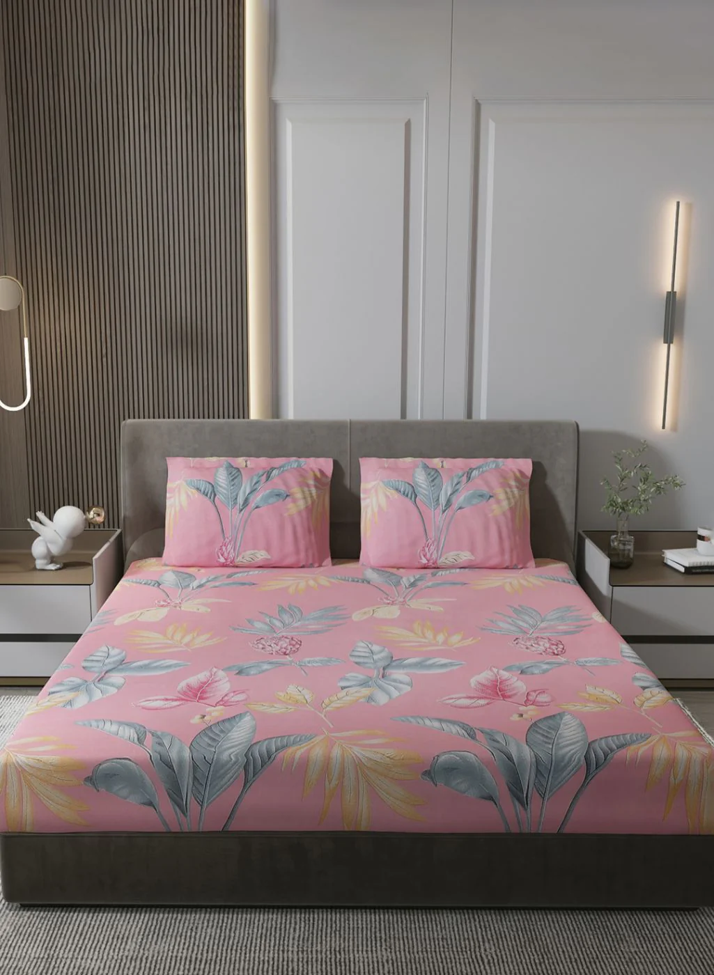 130 GSM Polyester Queen Bedsheet with 2 Pillow Covers - Image 2