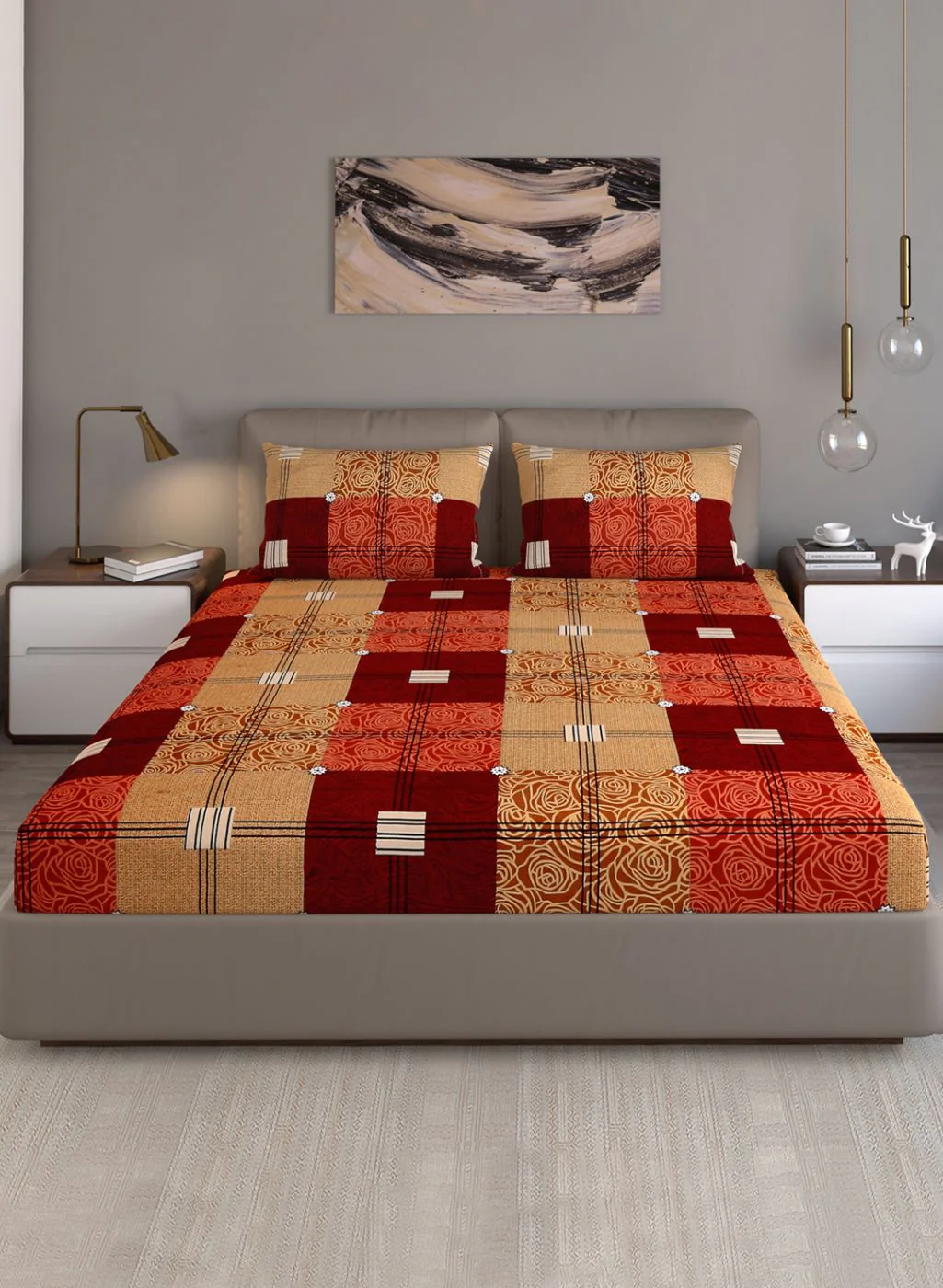 130 GSM Polyester Queen Bedsheet with 2 Pillow Covers - Image 2