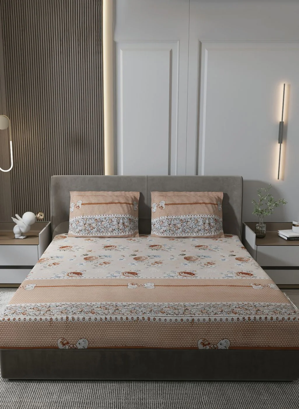 130 GSM Polyester Queen Bedsheet with 2 Pillow Covers - Image 2