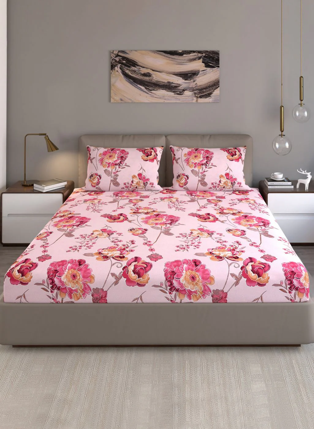 130 GSM Polyester Queen Bedsheet with 2 Pillow Covers - Image 2