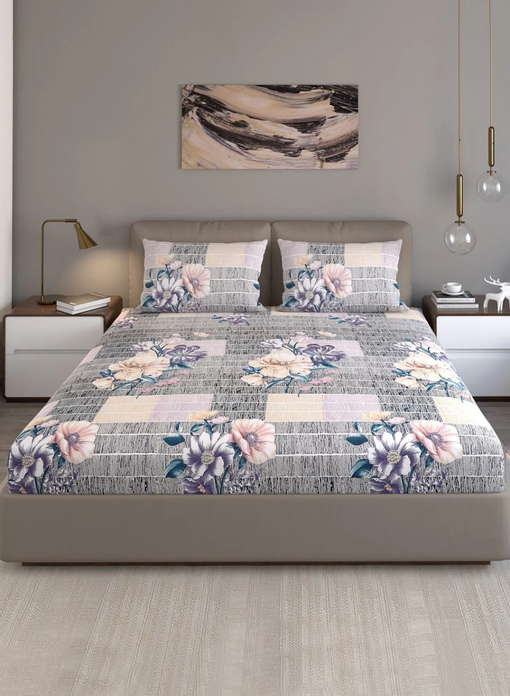 130 GSM Polyester Queen Bedsheet with 2 Pillow Covers - Image 2