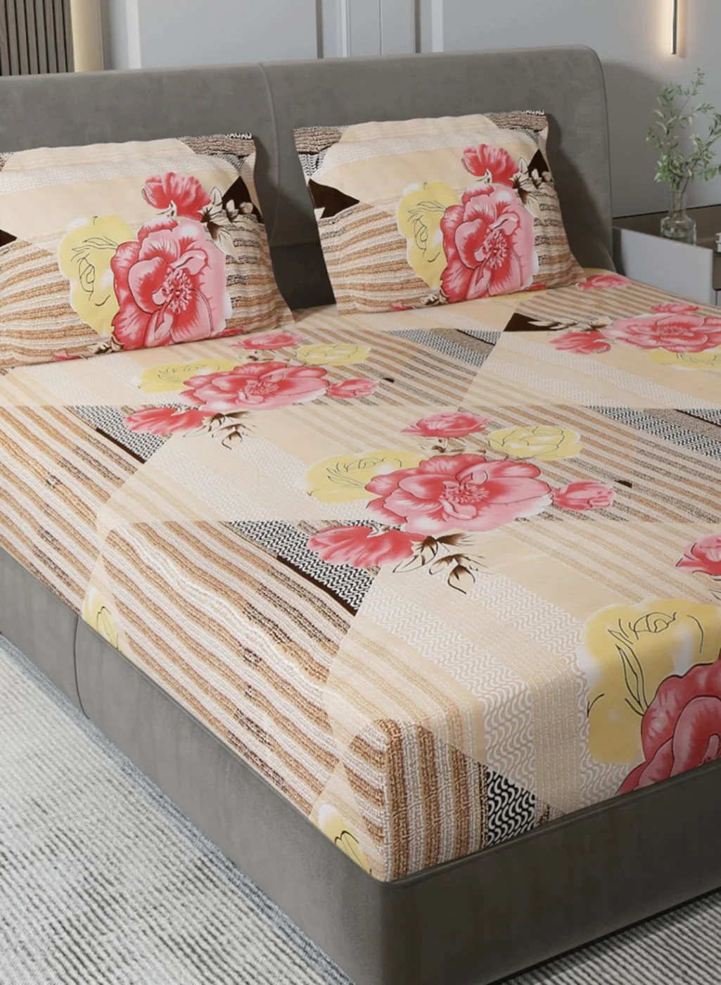 130 GSM Polyester Queen Bedsheet with 2 Pillow Covers - Image 4