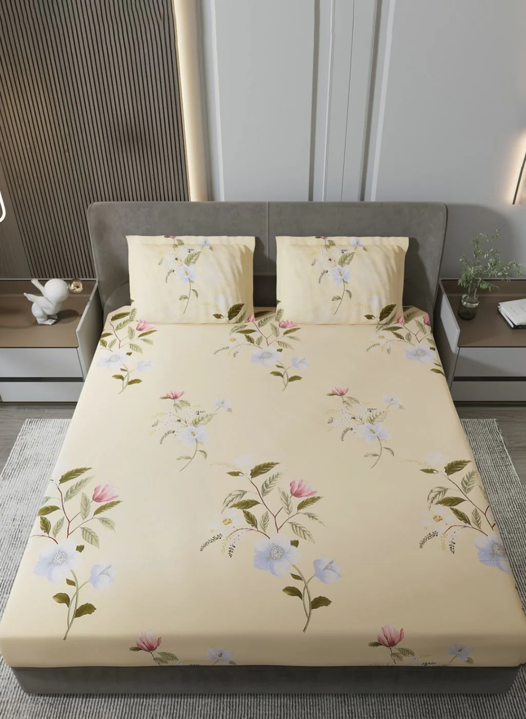130 GSM Polyester Queen Bedsheet with 2 Pillow Covers - Image 3