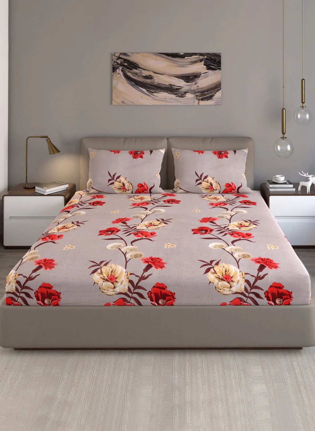 130 GSM Polyester Queen Bedsheet with 2 Pillow Covers - Image 3