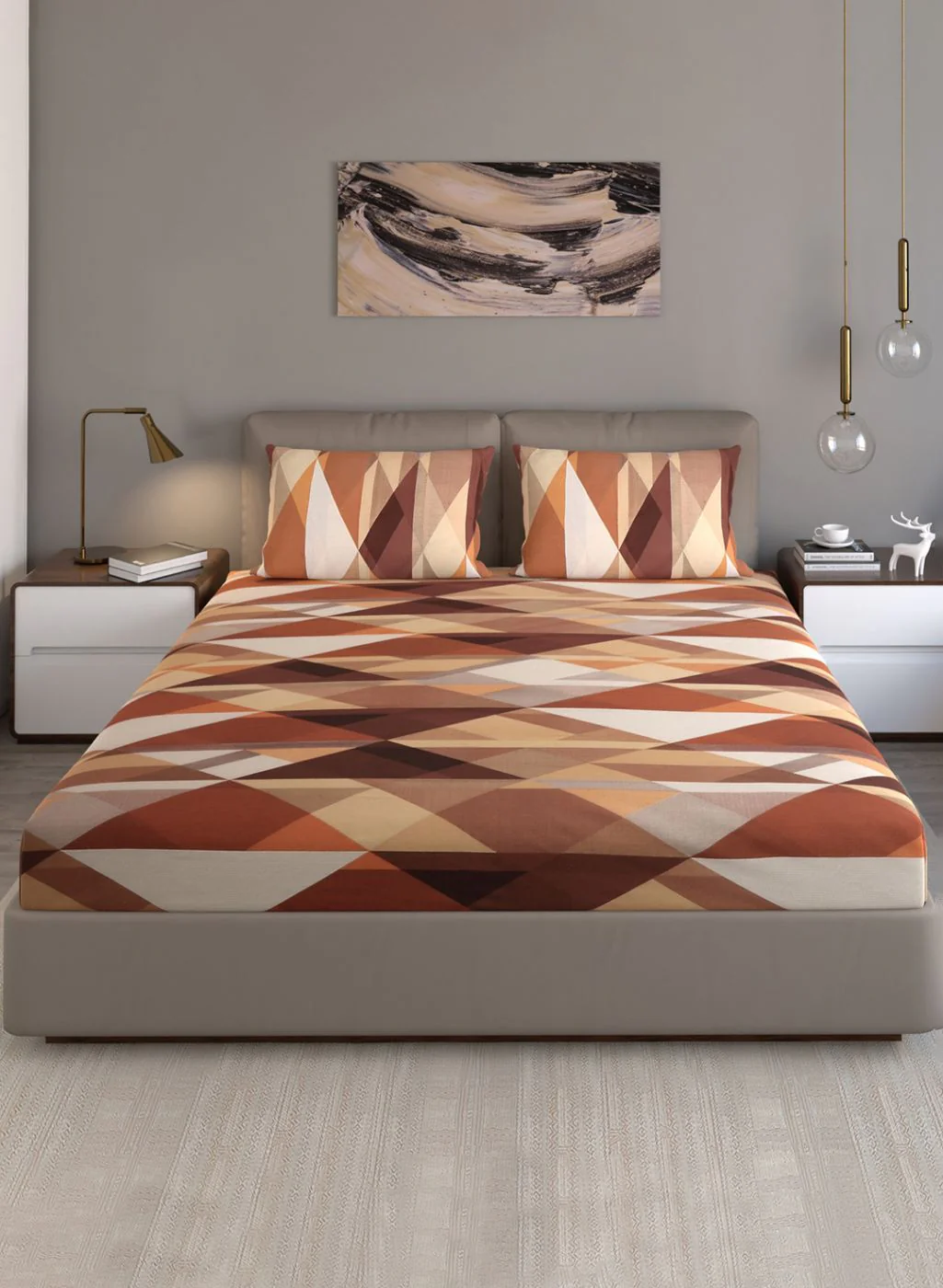 140TC Pure Cotton Queen Bedsheet with 2 Pillow Covers - Image 3