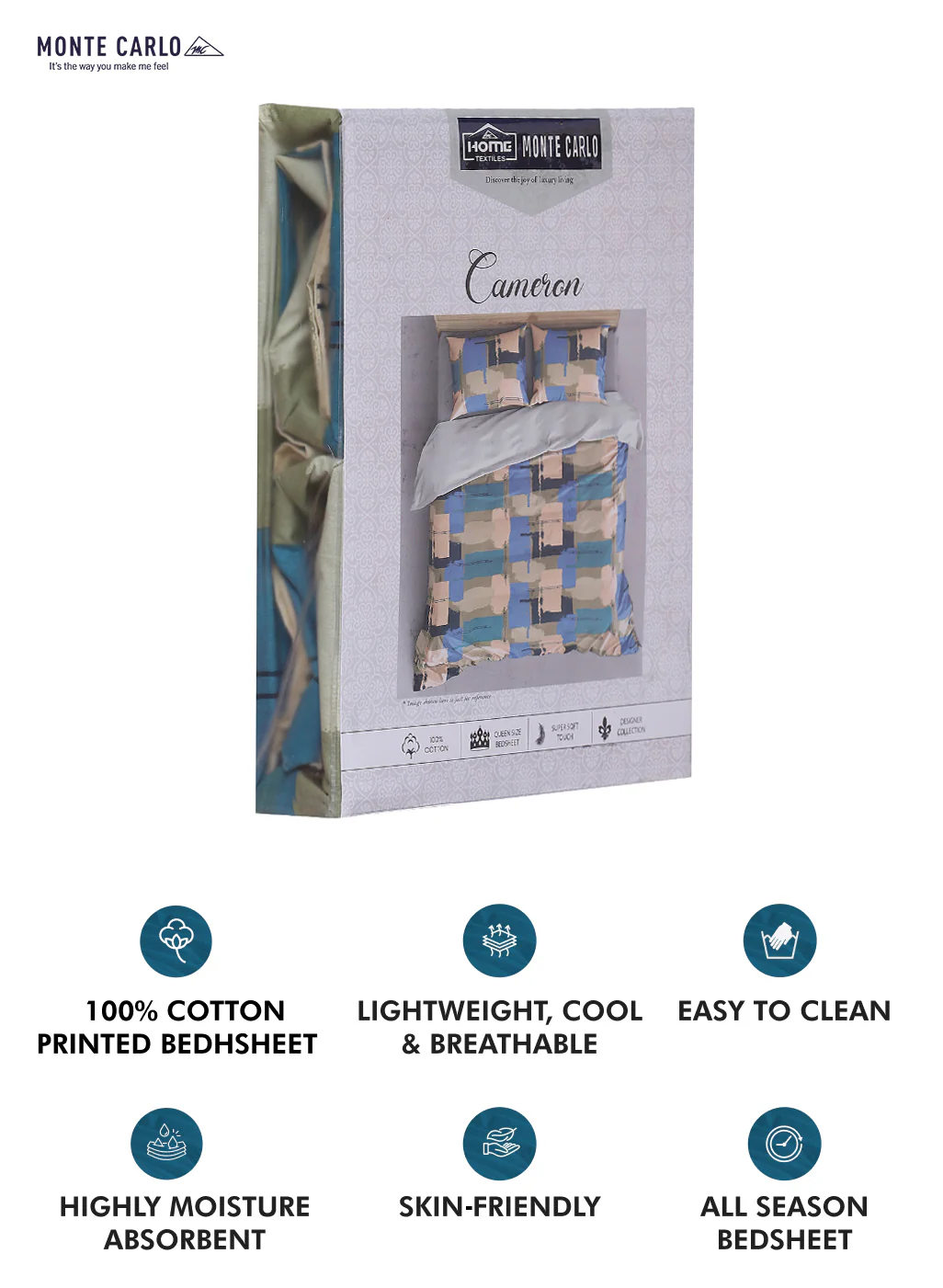 140TC Pure Cotton Queen Bedsheet with 2 Pillow Covers - Image 9
